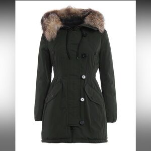Moncler Dark Green Aredhel padded Coat with Fur